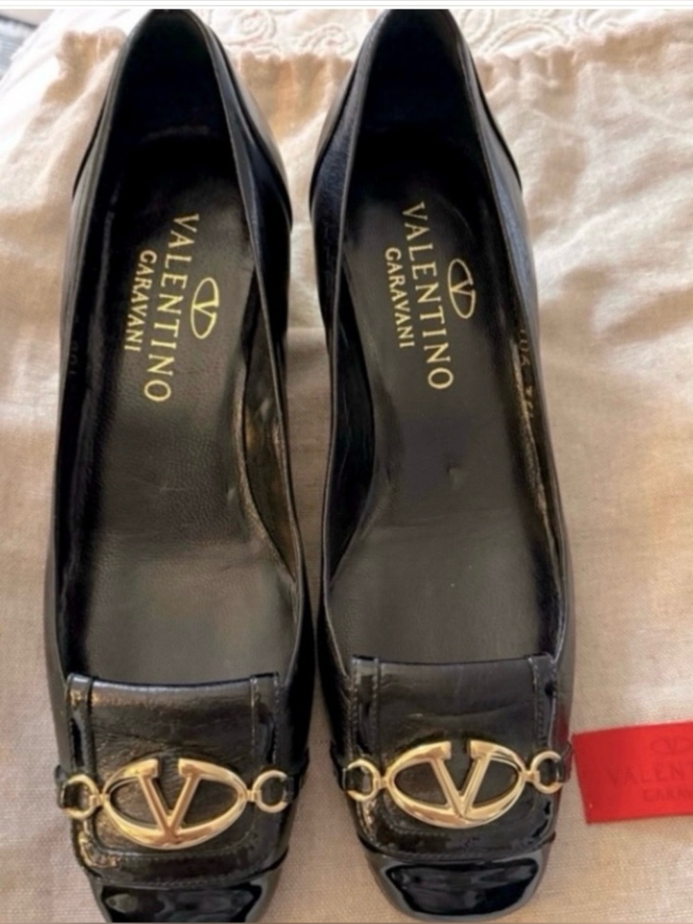 Valentino Garavani Leather Black slip on Shoes with Gold Valentino Accent